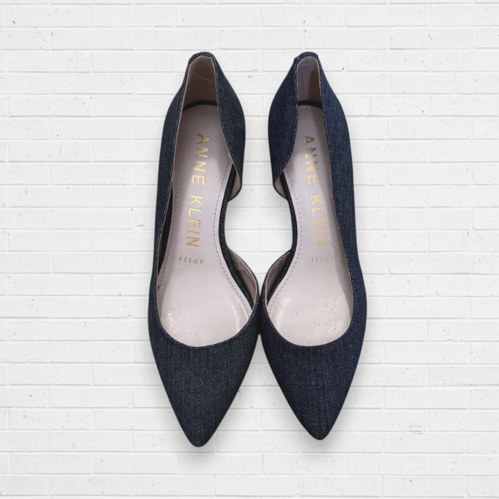 ANN KLEIN Necessity Blue Denim Round Cork Heels Shoes Women's 6 - Picture 3 of 8